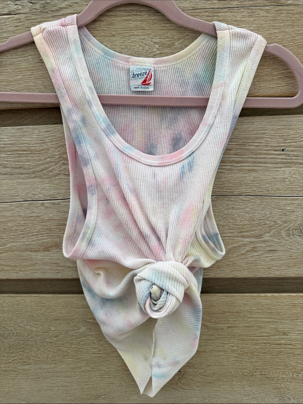 Vintage hand dyed beach soft Tie-Dye Ribbed Tank Top - Pastel Multi